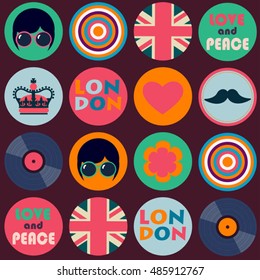 color british retro hippie seamless vector pattern