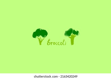 Color broccoli symbol for vegan restaurant logo, vegetarian label, organic food packaging design, banner of farmers market. Hand drawn vegetable icon. Green cabbage flowering illustration isolated.