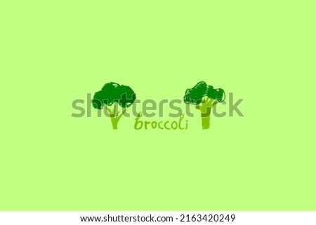 Color broccoli symbol for vegan restaurant logo, vegetarian label, organic food packaging design, banner of farmers market. Hand drawn vegetable icon. Green cabbage flowering illustration isolated.
