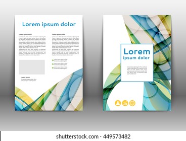 Color brochure design template. Brochure layout  with abstract lines and waves 