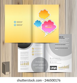 Color brochure template design with dialog clouds. Cover layout