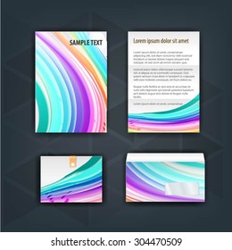 Color brochure template design with rainbow curves. Cover layout