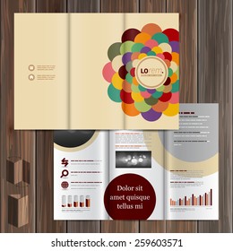 Color brochure template design with round central element. Cover layout