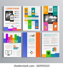 Color brochure template design with vertical square shapes. Cover layout and infographics