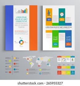 Color brochure template design with vertical square shapes. Cover layout and infographics