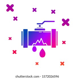 Color Broken metal pipe with leaking water icon isolated on white background. Gradient random dynamic shapes. Vector Illustration