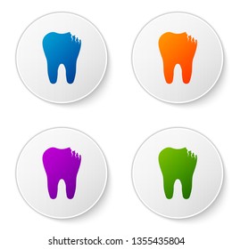 Color Broken tooth icon isolated on white background. Dental problem icon. Dental care symbol. Set color icon in circle buttons. Vector Illustration