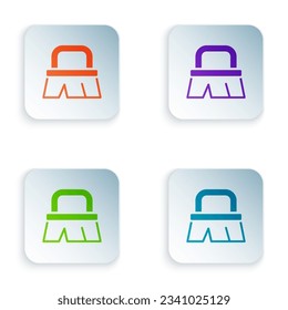 Color Brush for cleaning icon isolated on white background. Set colorful icons in square buttons. Vector