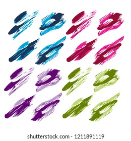 Color brush stroke design element set. Paint traced vector illustration in two color.