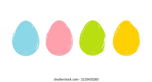 Color brush stroke easter eggs set. Holiday collection for easter celebrate greetings and invitations. Vector illustration.