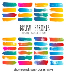 color brush strokes set background. Paint line gradient grunge collection. Set of grungy hand painted brush strokes isolated on white. Abstract ink texture, design elements borders or frames.