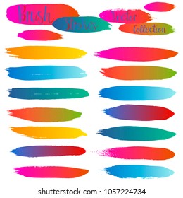 color brush strokes set background. Paint line gradient grunge collection. Set of grungy hand painted brush strokes isolated on white. Abstract ink texture, design elements borders or frames.