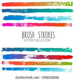 color brush strokes set background. Paint line gradient grunge collection. Set of grungy hand painted brush strokes isolated on white. Abstract ink texture, design elements borders or frames.