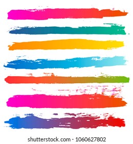 color brush strokes set background. Paint line gradient grunge collection. Set of grungy hand painted brush strokes isolated on white. Abstract ink texture, design elements borders or frames.