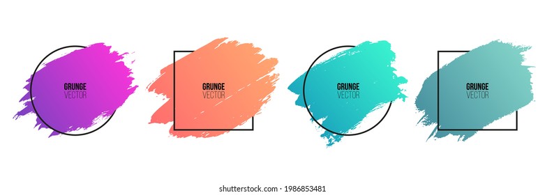 Farbpinselstriche mit Kreis- und Viereckrahmen für Ihr grafisches Design. Kollektion abstrakter Hintergründe einzeln. Vektorgrafik.