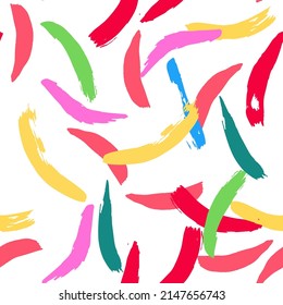Color Brush Vector Seamless Pattern. Graphic Line Design. Vintage Paint Stroke Print. Smear Grunge Texture.