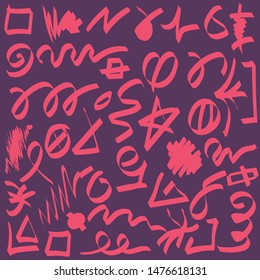 Color brushstrokes hand drawn set. Color smears collection. Abstract seamless doodle textures