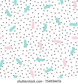 Color brushstrokes and round dots drawn by hand. Seamless pattern. Grunge, sketch, watercolour. Vector illustration.