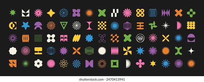 Color brutalist abstract shapes set for swiss simple design. Bauhaus aesthetic for trendy geometric modern posters.