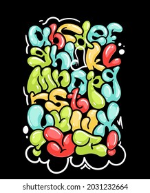 Color bubble graffiti alphabet. Kids vector font illustration 