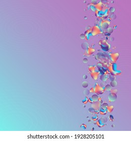 Color Bubbles Art Vector Blue Background. Splash 3d Brochure. Iridescent Fashion Liquid Illustration. Holographic Graphic Layout.