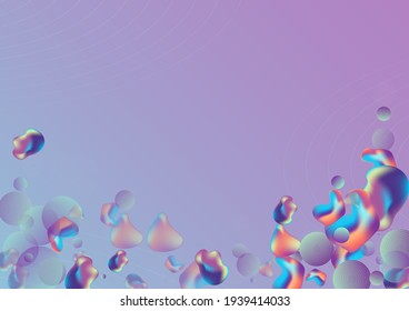 Color Bubbles Fashion Vector Blue Background. Cosmic Bubble Placard. Neon Party Liquid Brochure. Hologram Retro Template.