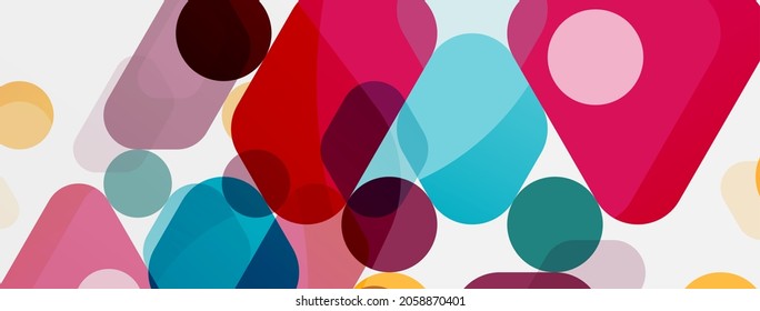 Bolhas de cor e formas geométricas arredondadas no branco. Vetor geométrico mínimo abstrato fundo para papel de parede, banner, fundo, página inicial