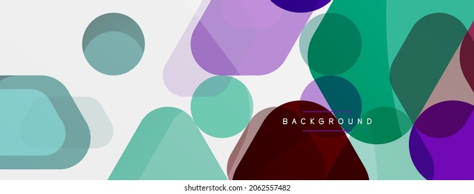 Farbblasen und abgerundete geometrische Formen auf Weiß. Vektorgeometrischer, minimaler abstrakter Hintergrund für Tapete, Banner, Hintergrund, Landungsseite