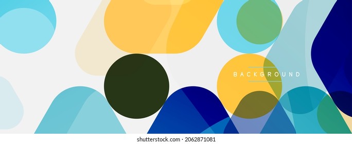 Color bubbles and rounded geometric shapes on white. Vector geometric minimal abstract background for wallpaper, banner, background, landing page