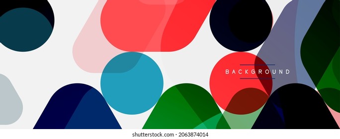 Burbujas de color y formas geométricas redondeadas sobre blanco. Fondo abstracto mínimo geométrico vectorial para fondo de pared, banner, fondo, página de inicio