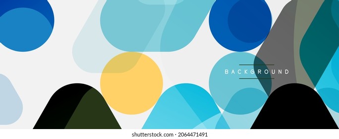Burbujas de color y formas geométricas redondeadas sobre blanco. Fondo abstracto mínimo geométrico vectorial para fondo de pared, banner, fondo, página de inicio