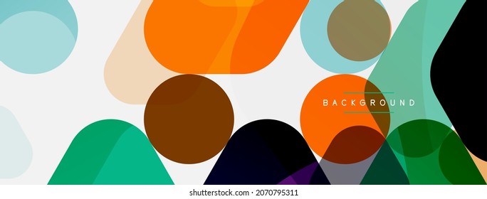 Color bubbles and rounded geometric shapes on white. Vector geometric minimal abstract background for wallpaper, banner, background, landing page