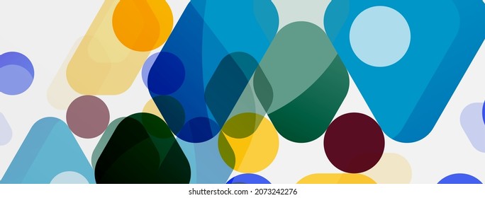 Color bubbles and rounded geometric shapes on white. Vector geometric minimal abstract background for wallpaper, banner, background, landing page