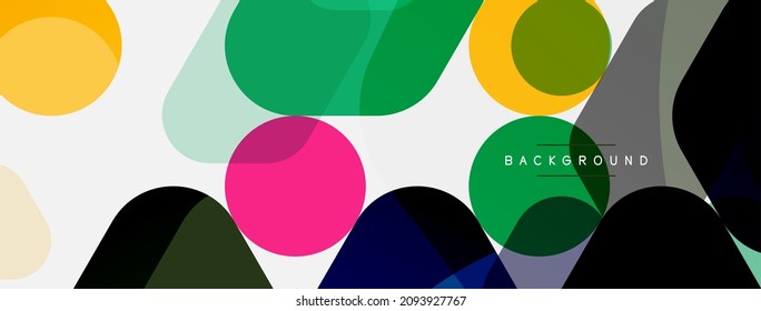 Burbujas de color y formas geométricas redondeadas sobre blanco. Fondo abstracto mínimo geométrico vectorial para fondo de pared, banner, fondo, página de inicio