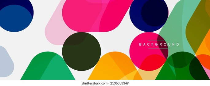 Color bubbles and rounded geometric shapes on white. Vector geometric minimal abstract background for wallpaper, banner, background, landing page