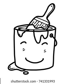 color bucket cartoon / cartoon vector and illustration, black and white, hand drawn, sketch style, isolated on white background.