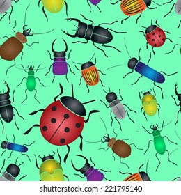 color bugs and beetles green seamless pattern eps10