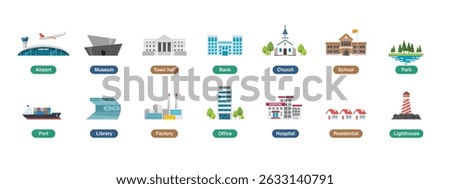 Color building icons set. Vector illustration