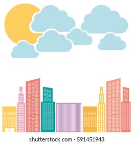 color builds with cloud and sun icon, vector illustraction design