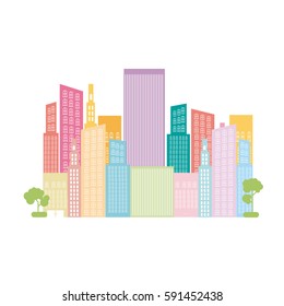 color builds with two trees icon, vector illustraction design