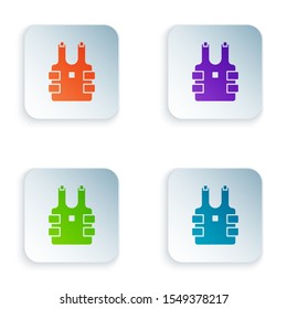 Color Bulletproof vest for protection from bullets icon isolated on white background. Body armor sign. Military clothing. Set icons in colorful square buttons. Vector Illustration
