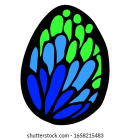 Color bump in cold colors. Easter egg with a natural pattern. Decorative graphic element for the design of cards and invitations. Creative coloring easter egg. Stock illustration on a white background