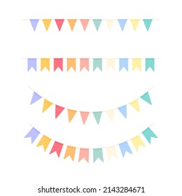 Color bunting set for party. Party garlands collection. Birthday elements decoration. Vector isolated on white