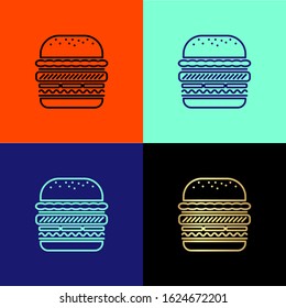 Color burger icon isolated on color background. Vintage style drawing. Vector Illustration