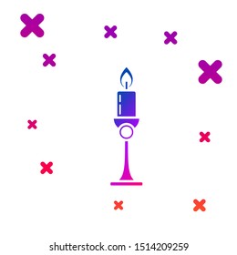Color Burning candle in candlestick icon isolated on white background. Old fashioned lit candle. Cylindrical candle stick with burning flame. Gradient random dynamic shapes. Vector Illustration Color Burning candle in candlestick icon isolated on white background. Old fashioned lit candle. Cylindrical candle stick with burning flame. Gradient random dynamic shapes. Vector Illustration