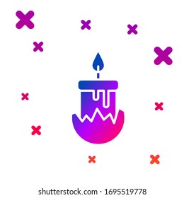Color Burning candle in candlestick icon isolated on white background. Cylindrical candle stick with burning flame. Gradient random dynamic shapes. Vector Illustration