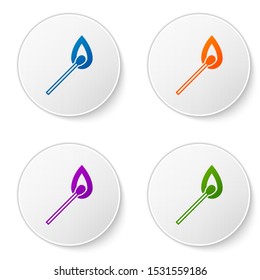 Color Burning match with fire icon isolated on white background. Match with fire. Matches sign. Set icons in circle buttons. Vector Illustration