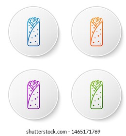 Color Burrito icon isolated on white background. Traditional mexican fast food. Set icons in circle buttons. Vector Illustration