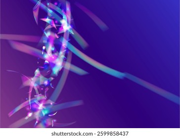 Color Burst. Anniversary Glitter. 3d Ribbon. Abstract Design. Happy Texture. Unicorn Poster. Blue Foil Effect. Laser Iridescent Illustration. Purple Color Burst