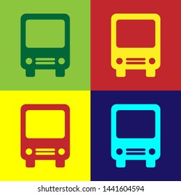 Color Bus icon isolated on color background. Transportation concept. Bus tour transport sign. Tourism or public vehicle symbol.  Vector Illustration